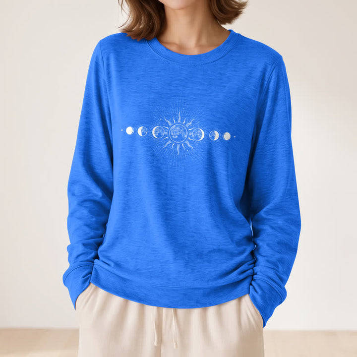 Olivenorma Soft Cotton Blend Sun & Moon Phase Print Women's Long Sleeve Shirt - image 20