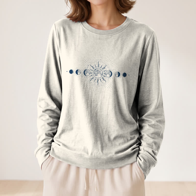 Olivenorma Soft Cotton Blend Sun & Moon Phase Print Women's Long Sleeve Shirt - image 14