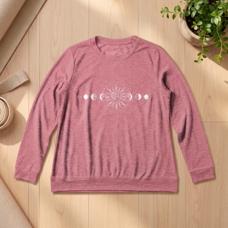 Olivenorma Soft Cotton Blend Sun & Moon Phase Print Women's Long Sleeve Shirt - Rose Gold - 2XL - image 9