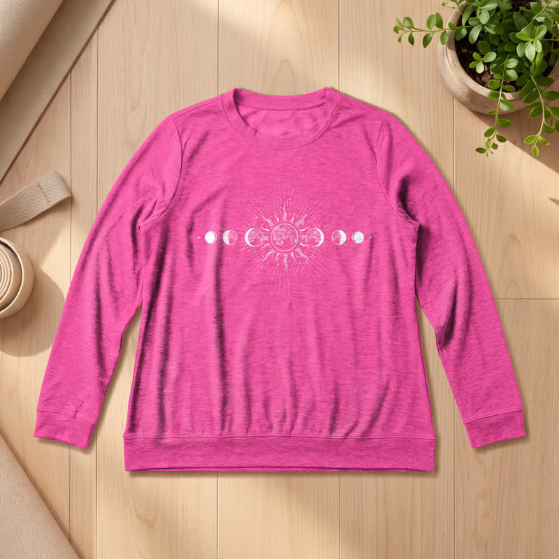 Olivenorma Soft Cotton Blend Sun & Moon Phase Print Women's Long Sleeve Shirt - Rose - 2XL - image 21
