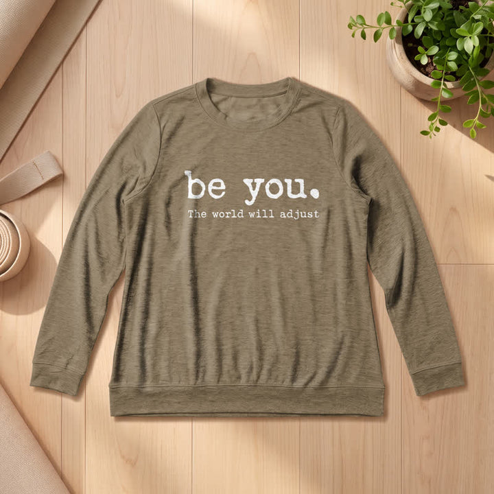 Olivenorma Soft Cotton Blend Be You Inspirational Print Women's Long Sleeve Shirt - Coffee - 2XL - image 24