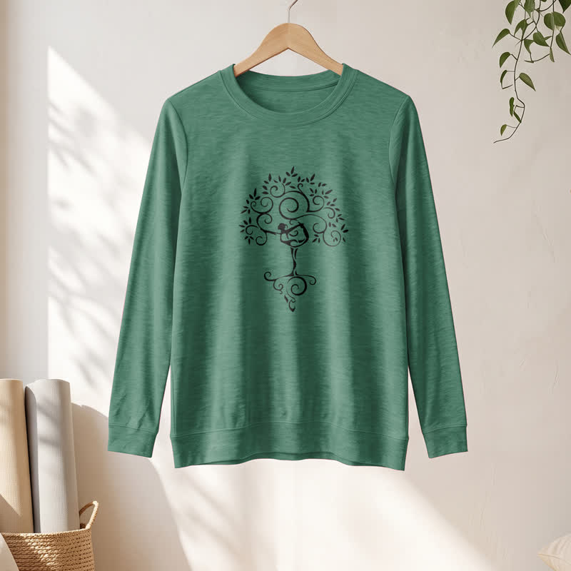 Olivenorma Soft Cotton Blend Yoga Tree Art Print Women's Long Sleeve Shirt - image 1