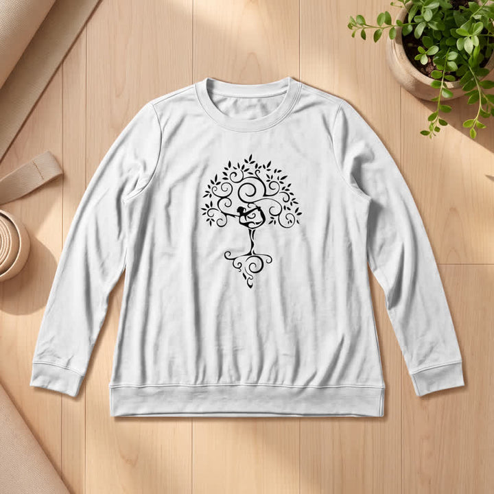 Olivenorma Soft Cotton Blend Yoga Tree Art Print Women's Long Sleeve Shirt - White - 2XL - image 3