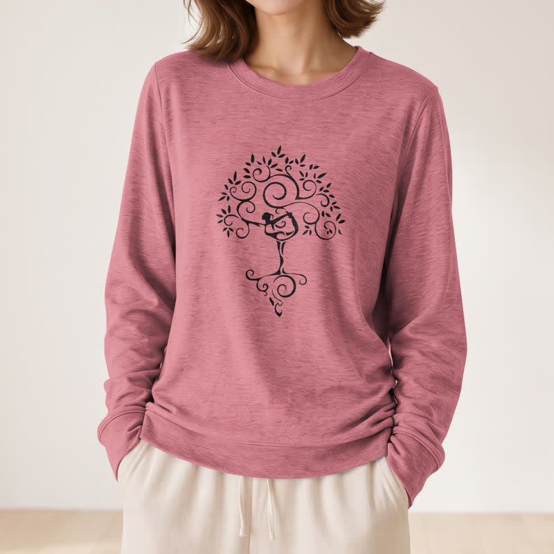 Olivenorma Soft Cotton Blend Yoga Tree Art Print Women's Long Sleeve Shirt - image 11