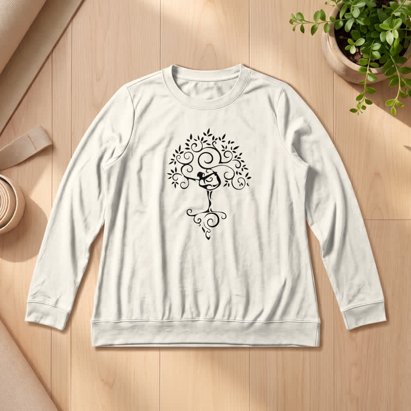 Olivenorma Soft Cotton Blend Yoga Tree Art Print Women's Long Sleeve Shirt - Sand Color - 2XL - image 12