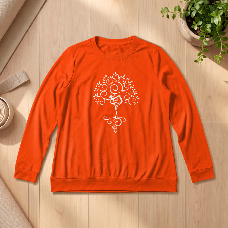 Olivenorma Soft Cotton Blend Yoga Tree Art Print Women's Long Sleeve Shirt - Orange - 2XL - image 27