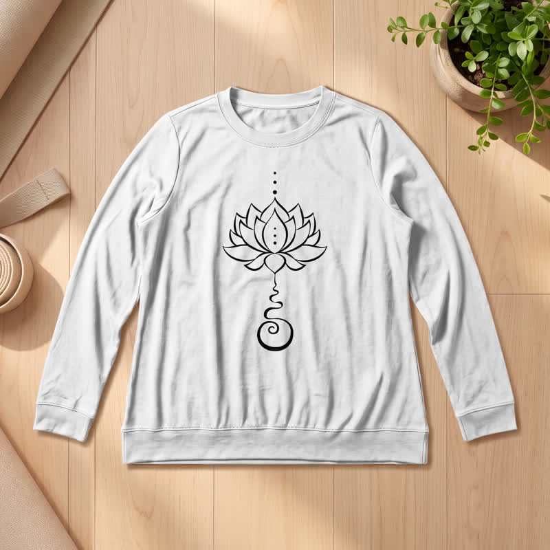 Olivenorma Soft Cotton Blend Unalome Lotus Print Women's Long Sleeve Shirt - White - 2XL - image 3