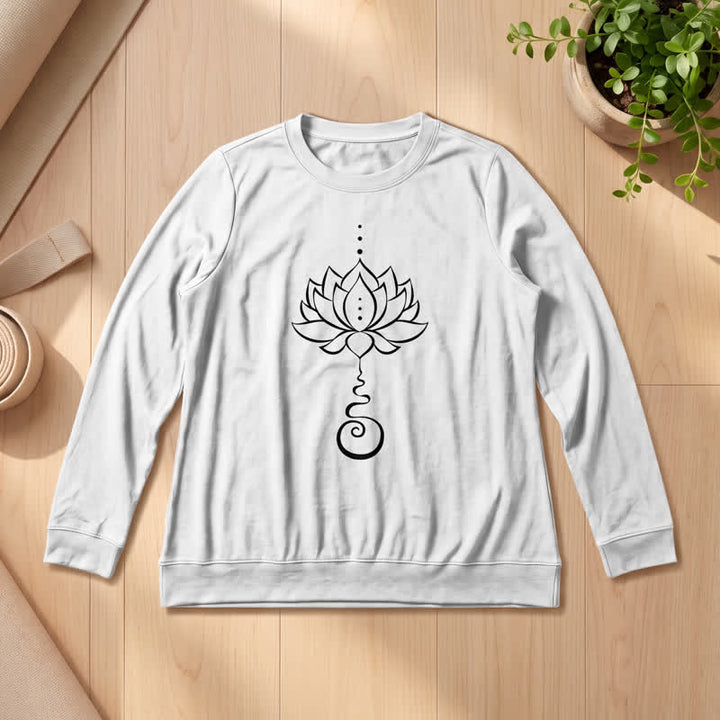 Olivenorma Soft Cotton Blend Unalome Lotus Print Women's Long Sleeve Shirt - White - 2XL - image 3