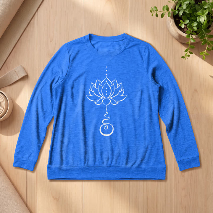 Olivenorma Soft Cotton Blend Unalome Lotus Print Women's Long Sleeve Shirt - Vintage Blue - 2XL - image 15