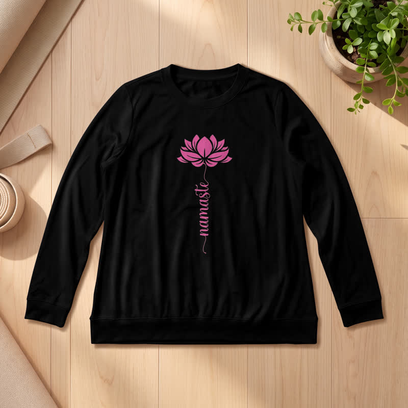 Olivenorma Soft Cotton Blend Namaste Lotus Print Women's Long Sleeve Shirt - Black - 2XL - image 6
