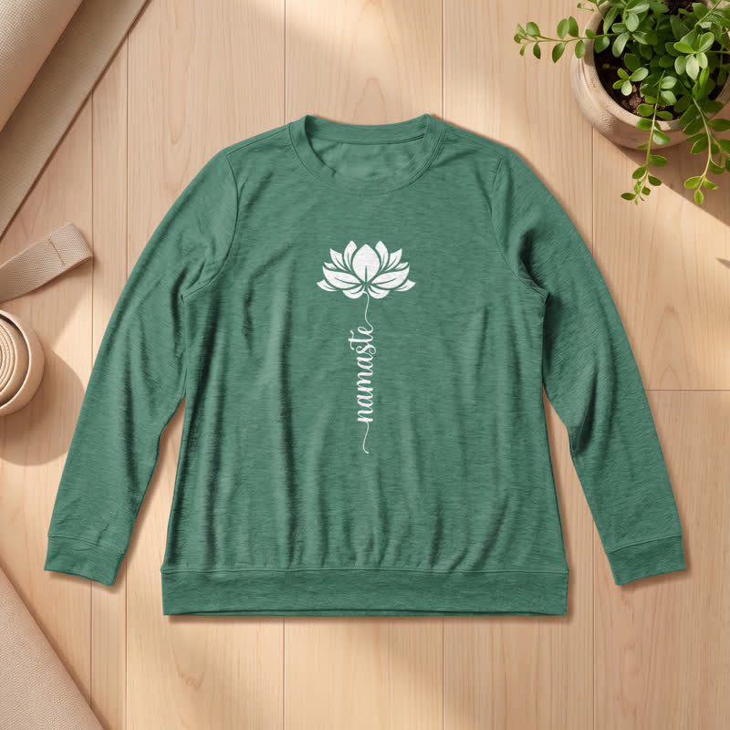 Olivenorma Soft Cotton Blend Namaste Lotus Print Women's Long Sleeve Shirt - Vintage Green - 2XL - image 21