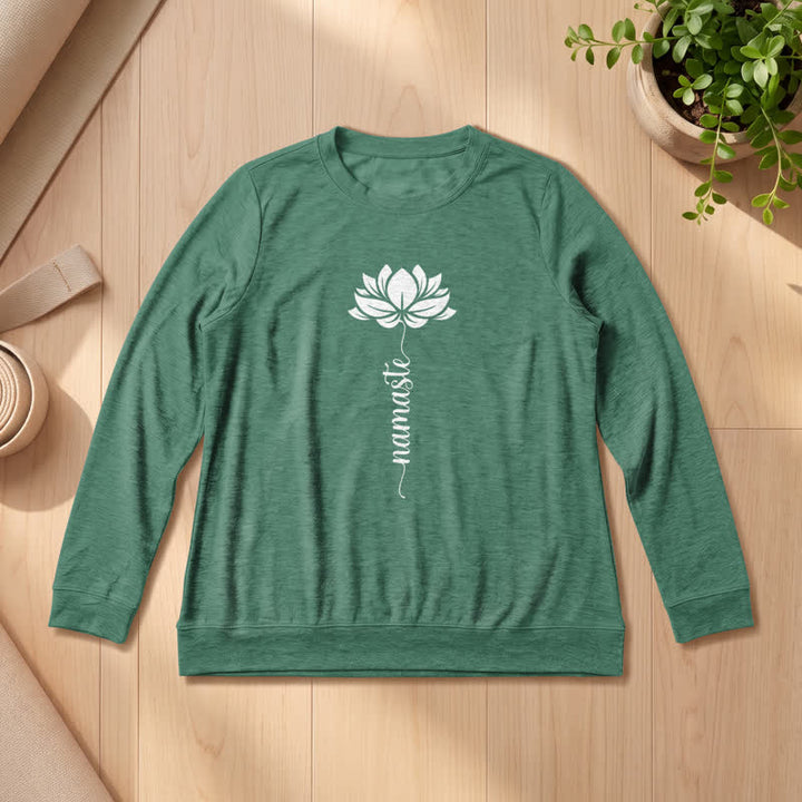 Olivenorma Soft Cotton Blend Namaste Lotus Print Women's Long Sleeve Shirt - Vintage Green - 2XL - image 21
