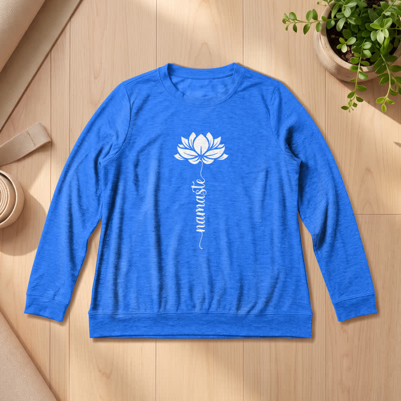 Olivenorma Soft Cotton Blend Namaste Lotus Print Women's Long Sleeve Shirt - Vintage Blue - 2XL - image 15