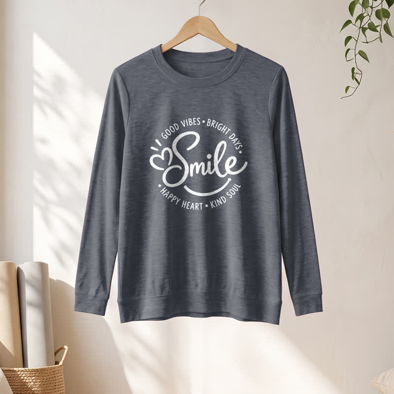 Olivenorma Soft Cotton Blend Smile Quote Print Women's Long Sleeve Shirt - image 1