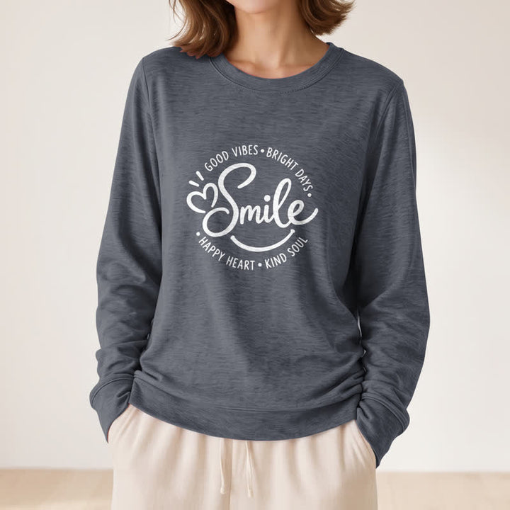 Olivenorma Soft Cotton Blend Smile Quote Print Women's Long Sleeve Shirt - Heather Gray - 2XL - image 0