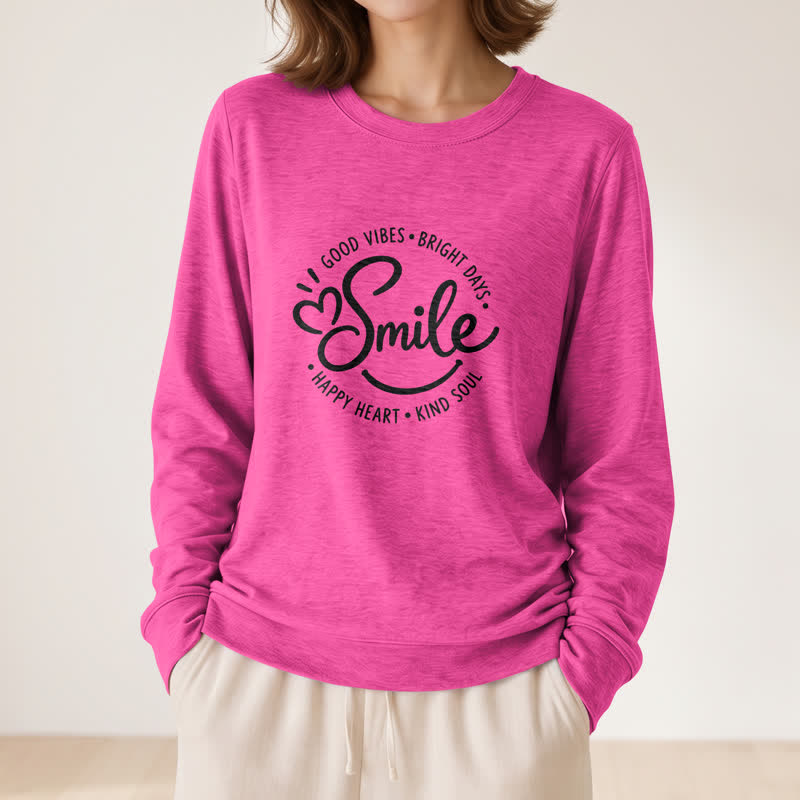Olivenorma Soft Cotton Blend Smile Quote Print Women's Long Sleeve Shirt - Rose - 2XL - image 18