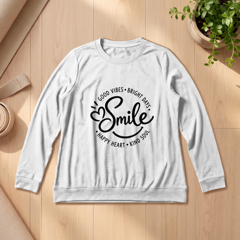 Olivenorma Soft Cotton Blend Smile Quote Print Women's Long Sleeve Shirt - image 5