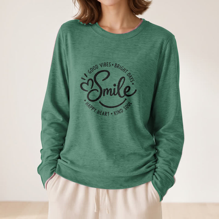 Olivenorma Soft Cotton Blend Smile Quote Print Women's Long Sleeve Shirt - Vintage Green - 2XL - image 21