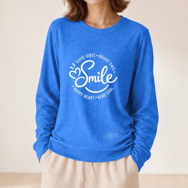 Olivenorma Soft Cotton Blend Smile Quote Print Women's Long Sleeve Shirt - Vintage Blue - 2XL - image 15