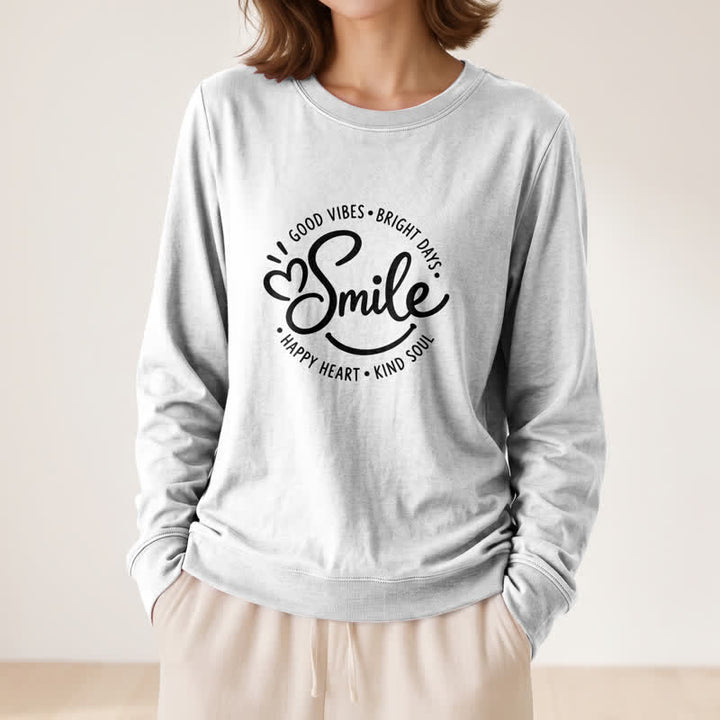Olivenorma Soft Cotton Blend Smile Quote Print Women's Long Sleeve Shirt - White - 2XL - image 3
