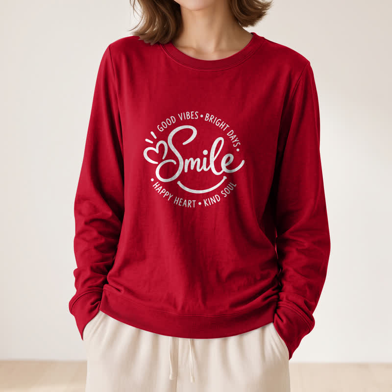 Olivenorma Soft Cotton Blend Smile Quote Print Women's Long Sleeve Shirt - Wine - 2XL - image 30