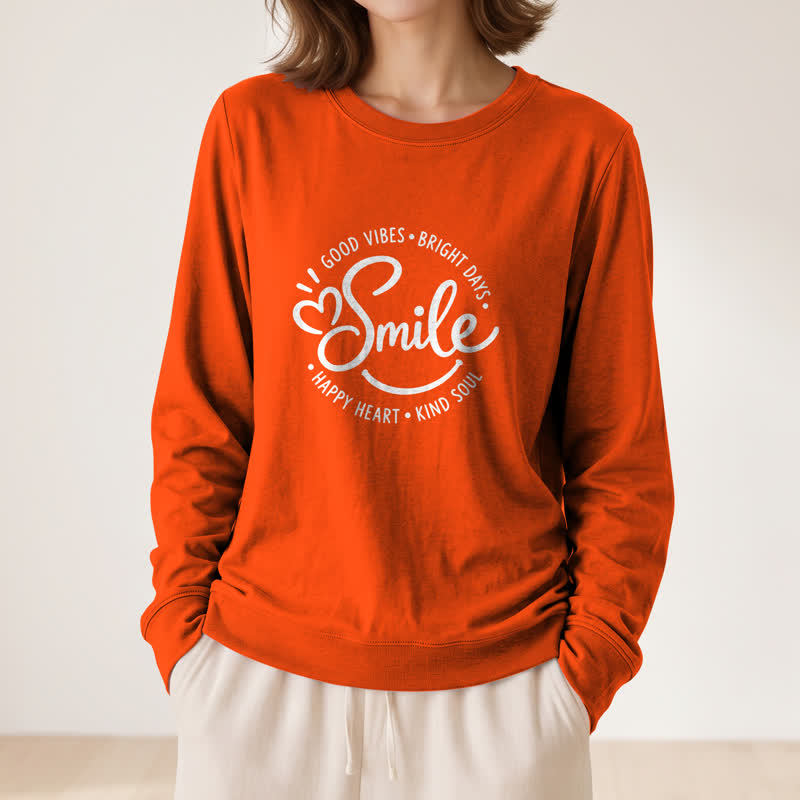 Olivenorma Soft Cotton Blend Smile Quote Print Women's Long Sleeve Shirt - Orange - 2XL - image 27