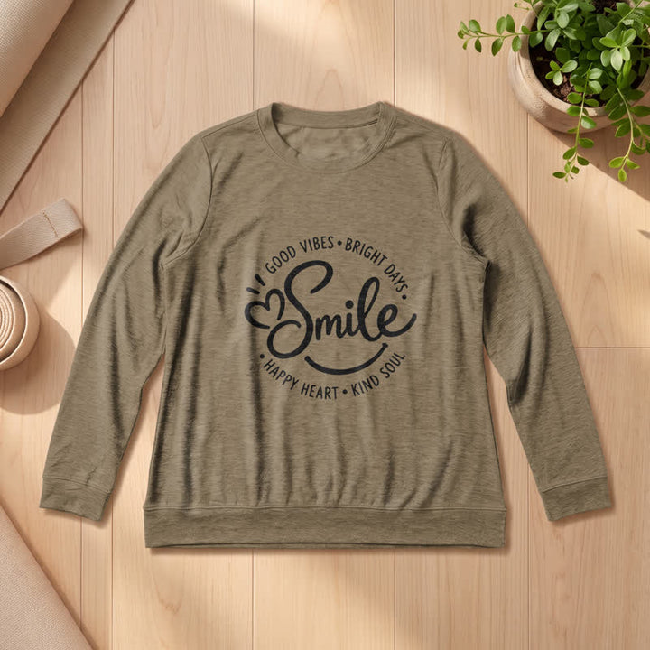 Olivenorma Soft Cotton Blend Smile Quote Print Women's Long Sleeve Shirt - image 26