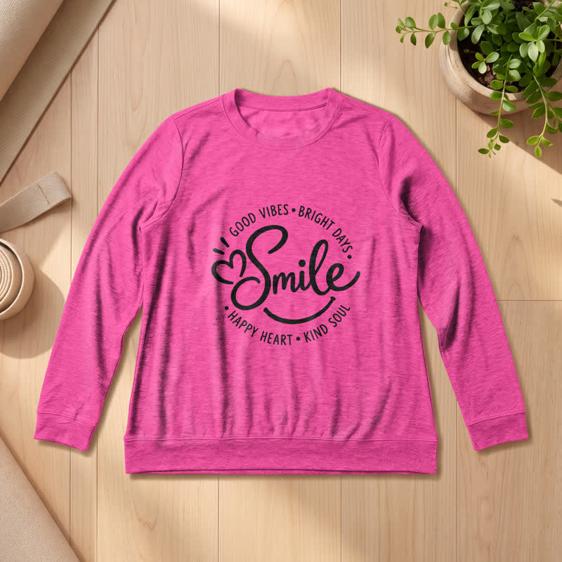 Olivenorma Soft Cotton Blend Smile Quote Print Women's Long Sleeve Shirt - image 20
