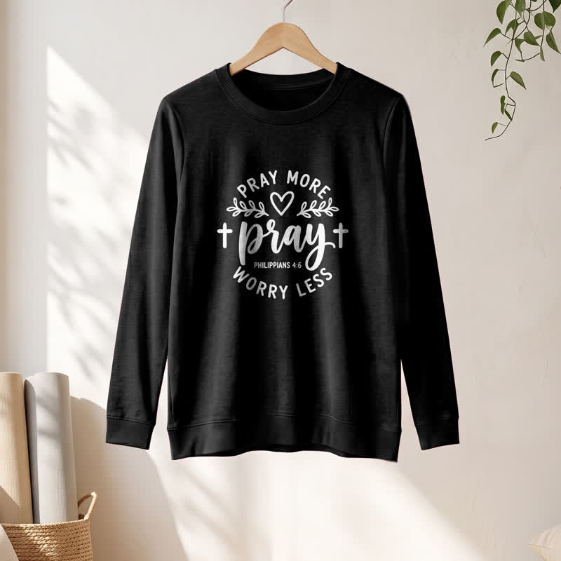 Olivenorma Soft Cotton Blend Pray More Worry Less Print Women's Long Sleeve Shirt - image 7