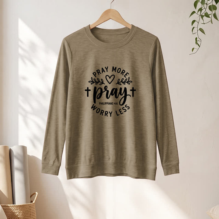 Olivenorma Soft Cotton Blend Pray More Worry Less Print Women's Long Sleeve Shirt - image 28