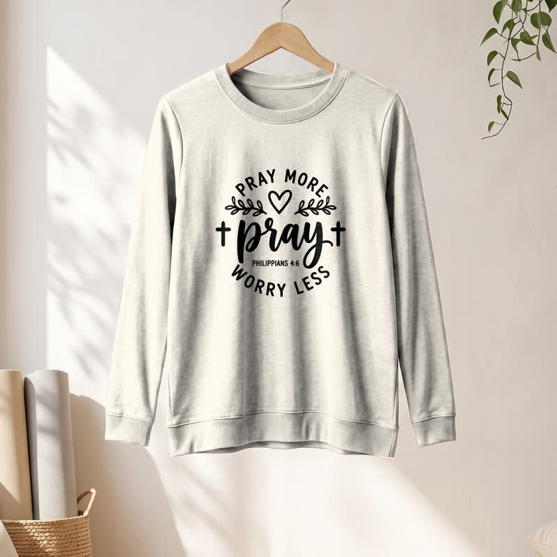 Olivenorma Soft Cotton Blend Pray More Worry Less Print Women's Long Sleeve Shirt - image 13