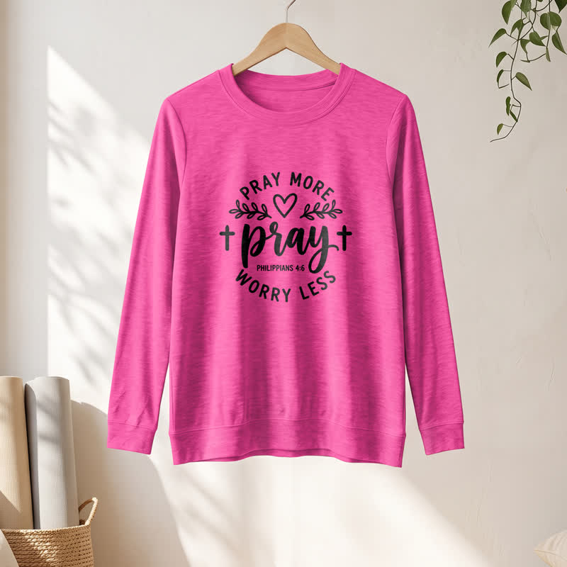 Olivenorma Soft Cotton Blend Pray More Worry Less Print Women's Long Sleeve Shirt - image 22