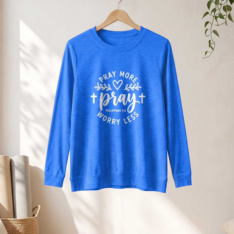 Olivenorma Soft Cotton Blend Pray More Worry Less Print Women's Long Sleeve Shirt - image 19