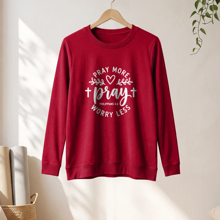 Olivenorma Soft Cotton Blend Pray More Worry Less Print Women's Long Sleeve Shirt - image 1