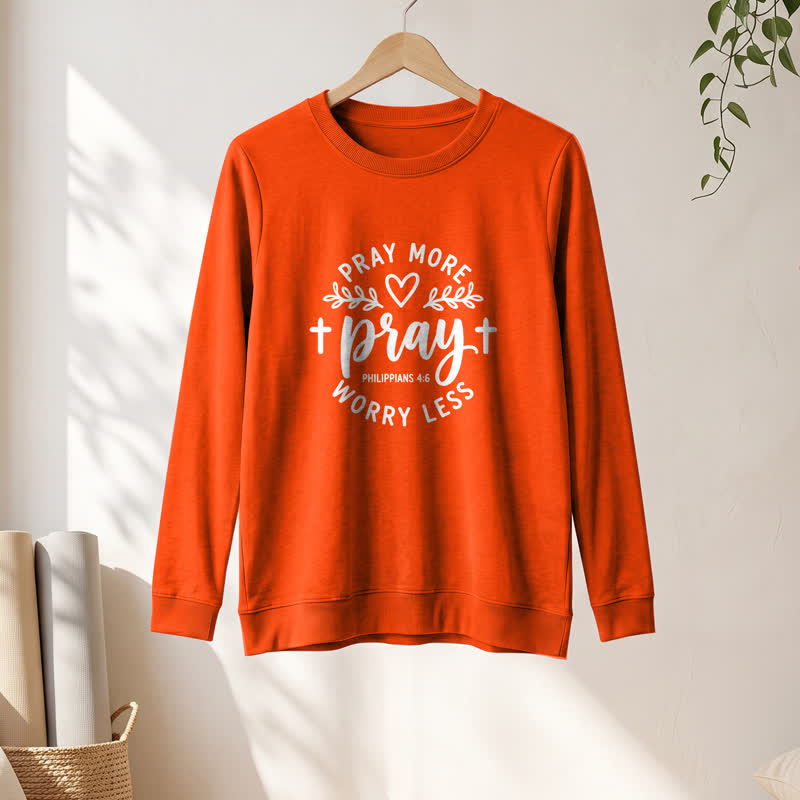 Olivenorma Soft Cotton Blend Pray More Worry Less Print Women's Long Sleeve Shirt - image 31