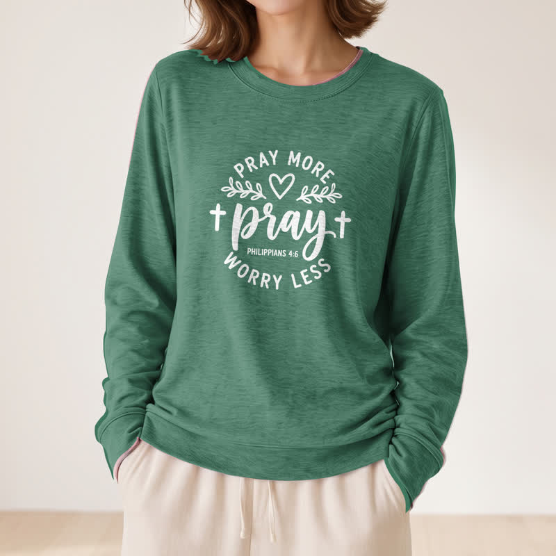 Olivenorma Soft Cotton Blend Pray More Worry Less Print Women's Long Sleeve Shirt - image 25