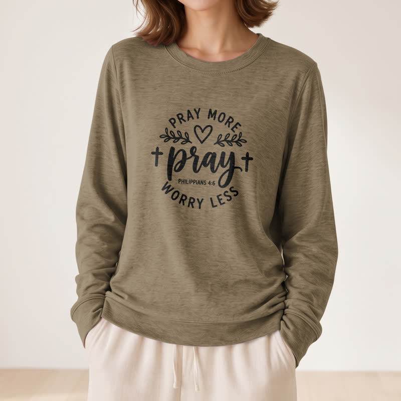 Olivenorma Soft Cotton Blend Pray More Worry Less Print Women's Long Sleeve Shirt - image 29