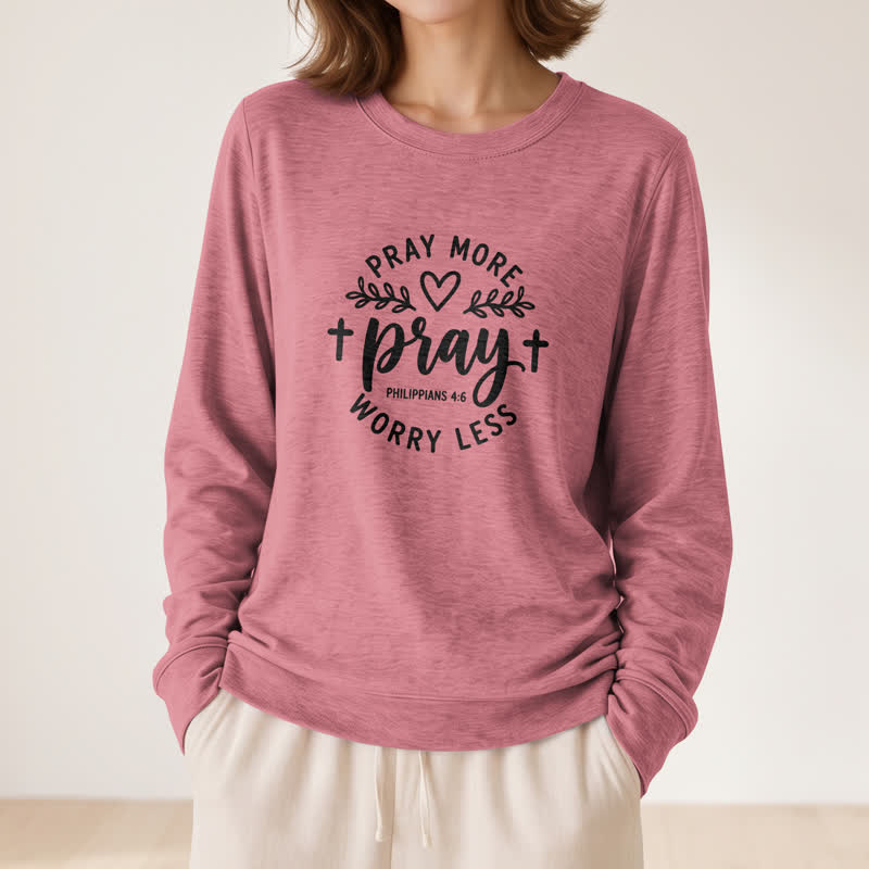 Olivenorma Soft Cotton Blend Pray More Worry Less Print Women's Long Sleeve Shirt - image 11