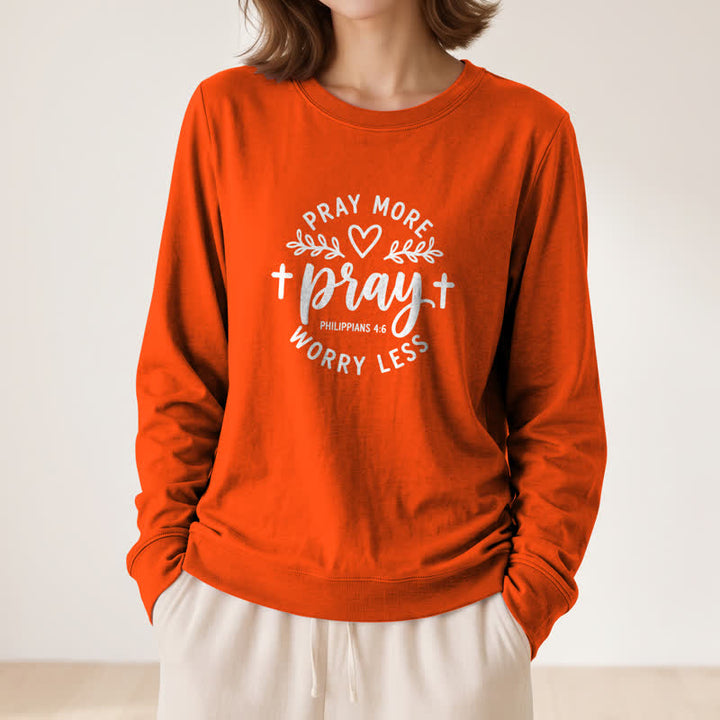 Olivenorma Soft Cotton Blend Pray More Worry Less Print Women's Long Sleeve Shirt - image 32