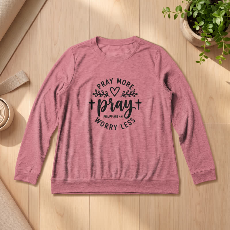 Olivenorma Soft Cotton Blend Pray More Worry Less Print Women's Long Sleeve Shirt - image 10