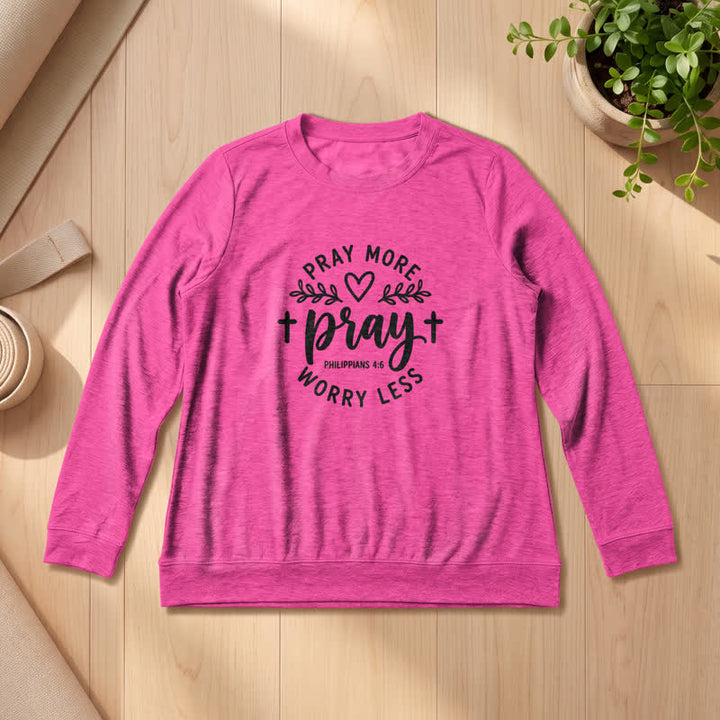 Olivenorma Soft Cotton Blend Pray More Worry Less Print Women's Long Sleeve Shirt - Rose - 2XL - image 21