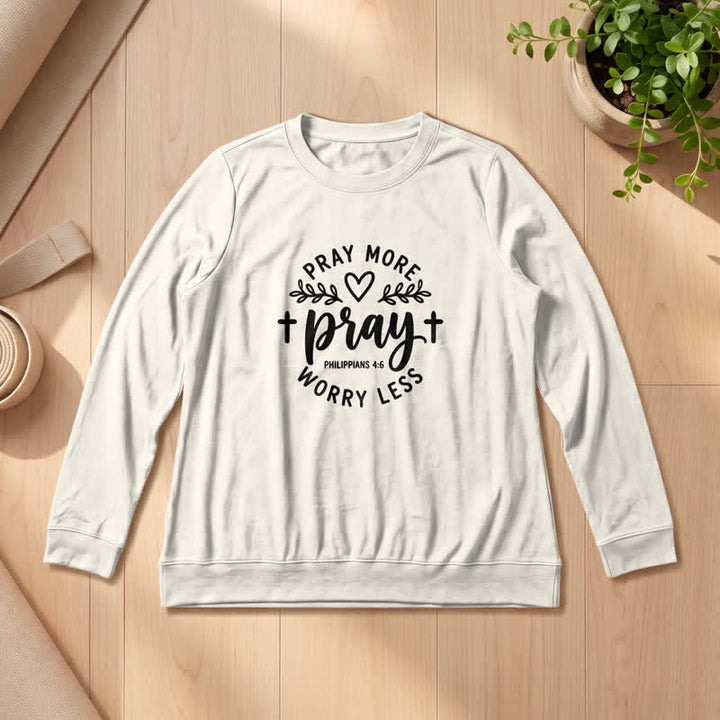 Olivenorma Soft Cotton Blend Pray More Worry Less Print Women's Long Sleeve Shirt - Sand Color - 2XL - image 12