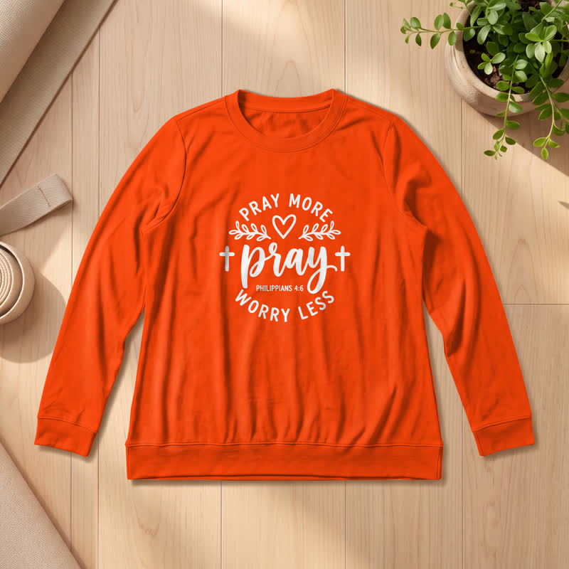 Olivenorma Soft Cotton Blend Pray More Worry Less Print Women's Long Sleeve Shirt - Orange - 2XL - image 30