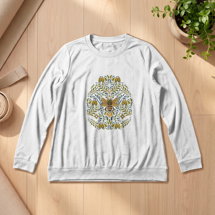 Olivenorma Soft Cotton Blend Bee Floral Print Women's Long Sleeve Shirt - White - 2XL - image 0