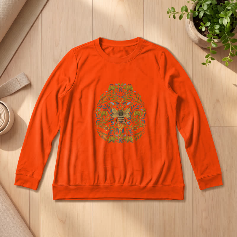 Olivenorma Soft Cotton Blend Bee Floral Print Women's Long Sleeve Shirt - Orange - 2XL - image 27