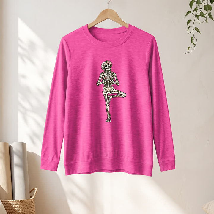 Olivenorma Cotton Blend Lotus Skeleton Art Print Women's Long Sleeve Shirt - image 19