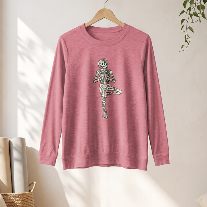 Olivenorma Cotton Blend Lotus Skeleton Art Print Women's Long Sleeve Shirt - image 7