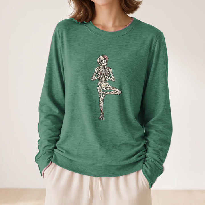 Olivenorma Cotton Blend Lotus Skeleton Art Print Women's Long Sleeve Shirt - image 23