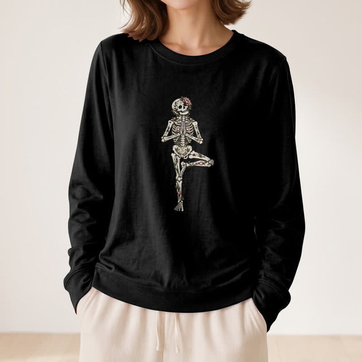Olivenorma Cotton Blend Lotus Skeleton Art Print Women's Long Sleeve Shirt - image 2