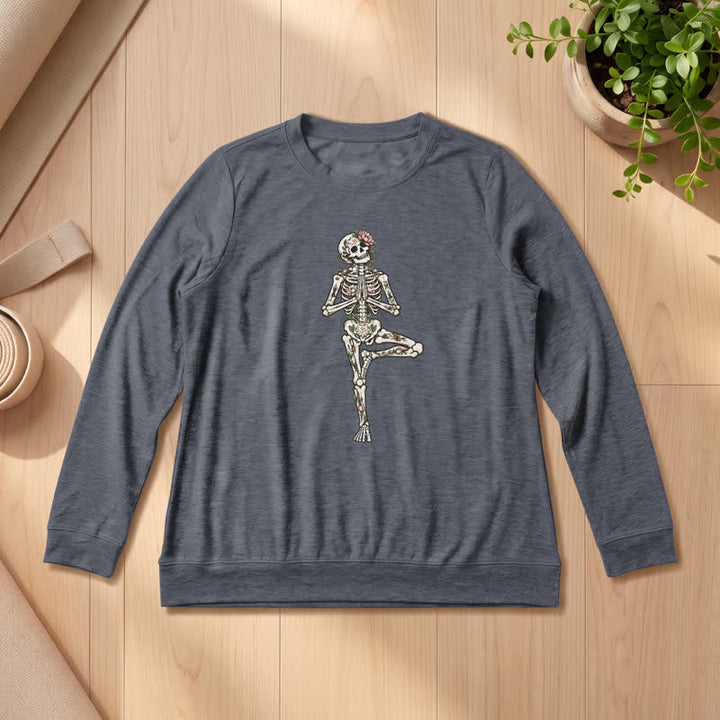 Olivenorma Cotton Blend Lotus Skeleton Art Print Women's Long Sleeve Shirt - Heather Gray - 2XL - image 12